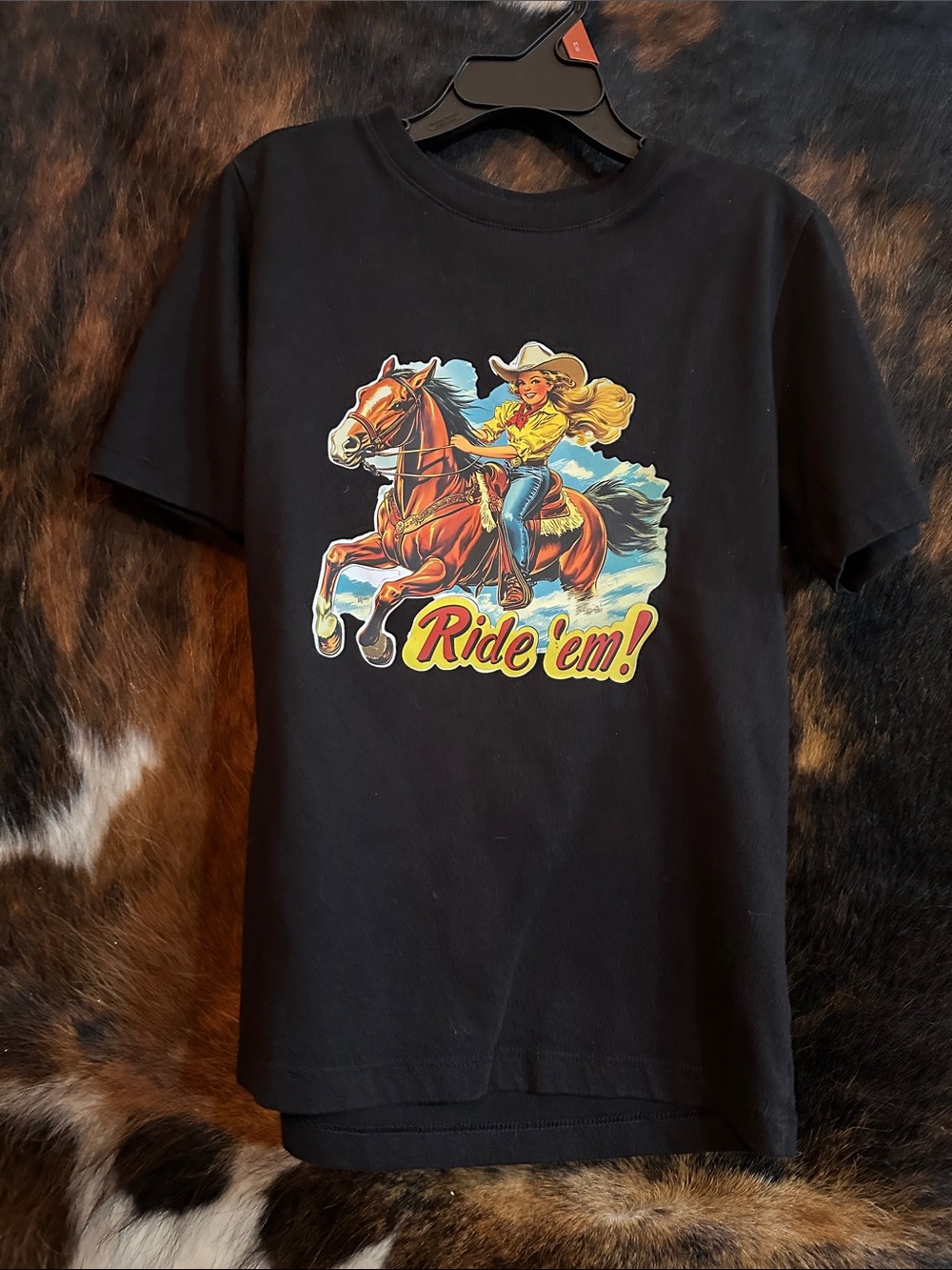 Black 'Ride 'em!' Graphic Tee - children’s size 8